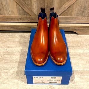 Barker England Hopper Boots Men UK Size 6.5 = US Size 7. Calf Leather. Tan/Blue.